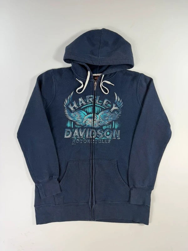 Vintage Harley Davidson Zipped Hoodie – Navy, size M