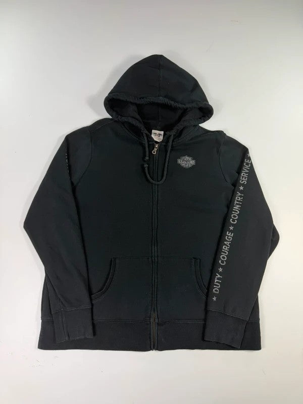 Vintage Harley Davidson Zipped Hoodie – Black, size L